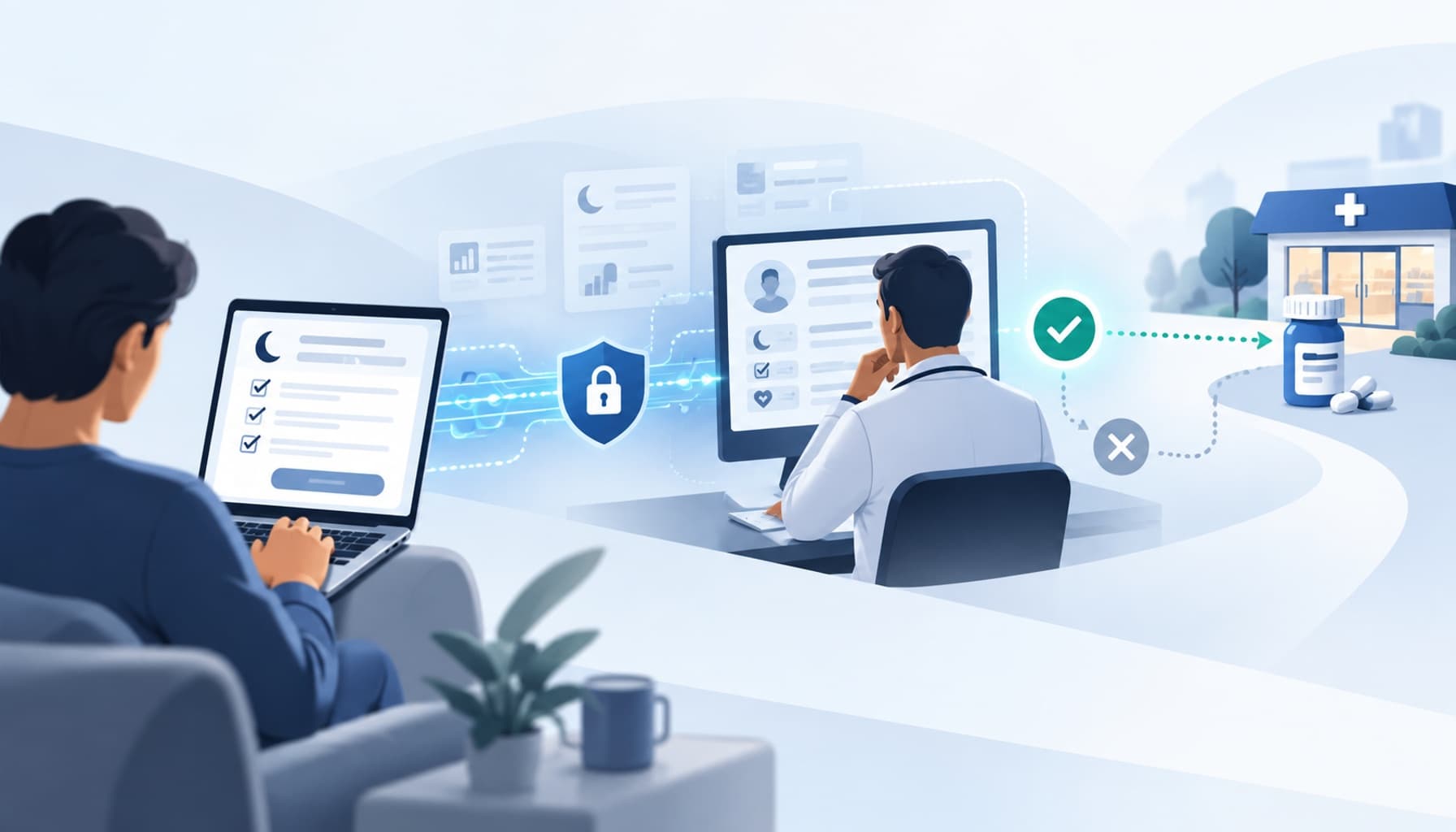 Physician reviewing a secure online sleep care request before prescription approval through a digital healthcare workflow.